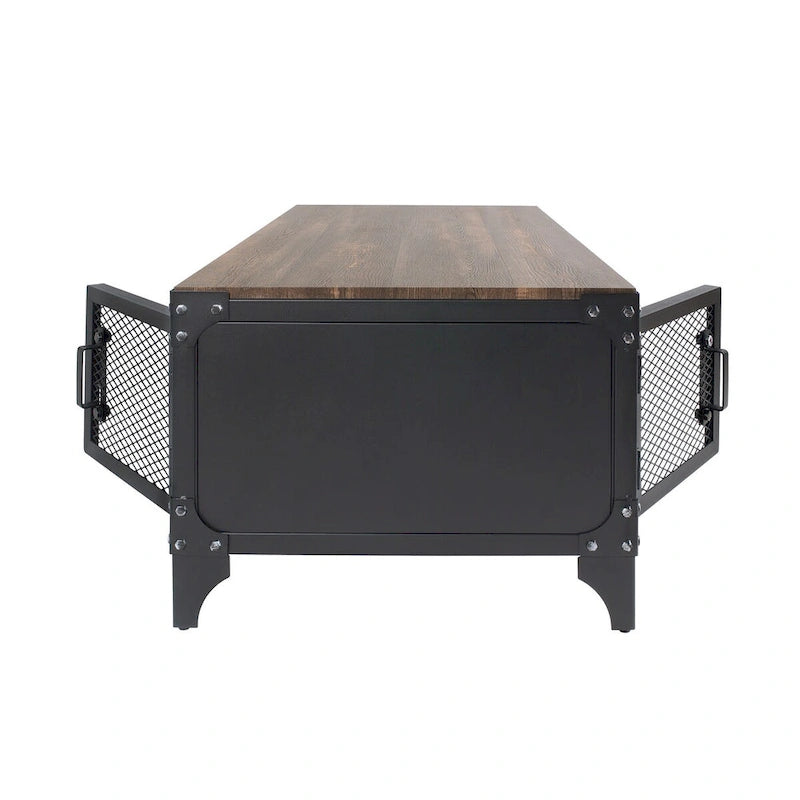 Ensemble de 2 tables basses et d'appoint avec rangement Conner Rustic en noyer foncé et acier de Furniture of America