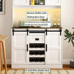 Meuble bar de ferme avec porte coulissante, grand buffet de cuisine, table de chevet de bar à café rustique, blanc