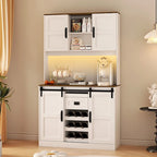 Meuble bar de ferme avec porte coulissante, grand buffet de cuisine, table de chevet de bar à café rustique, blanc
