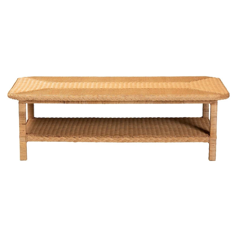 Table basse Minahasa Bohemian Light Honey en rotin tressé