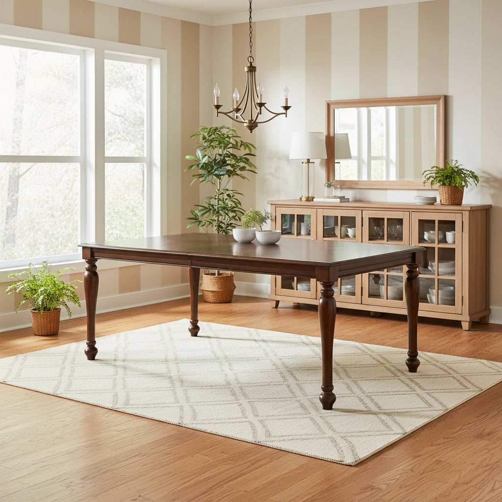 Rectangular Wooden Dining Table With Turned Legs, Brown