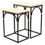 Lot de 2 tables d'appoint rectangulaires en bois et métal, avec accents en rotin Claudette