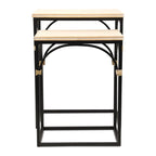 Lot de 2 tables d'appoint rectangulaires en bois et métal, avec accents en rotin Claudette