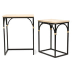 Lot de 2 tables d'appoint rectangulaires en bois et métal, avec accents en rotin Claudette