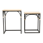 Lot de 2 tables d'appoint rectangulaires en bois et métal, avec accents en rotin Claudette