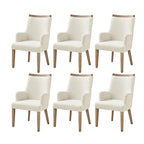 Lot de 6 chaises de salle à manger en bois massif rembourrées de style rustique, assise en tissu de lin