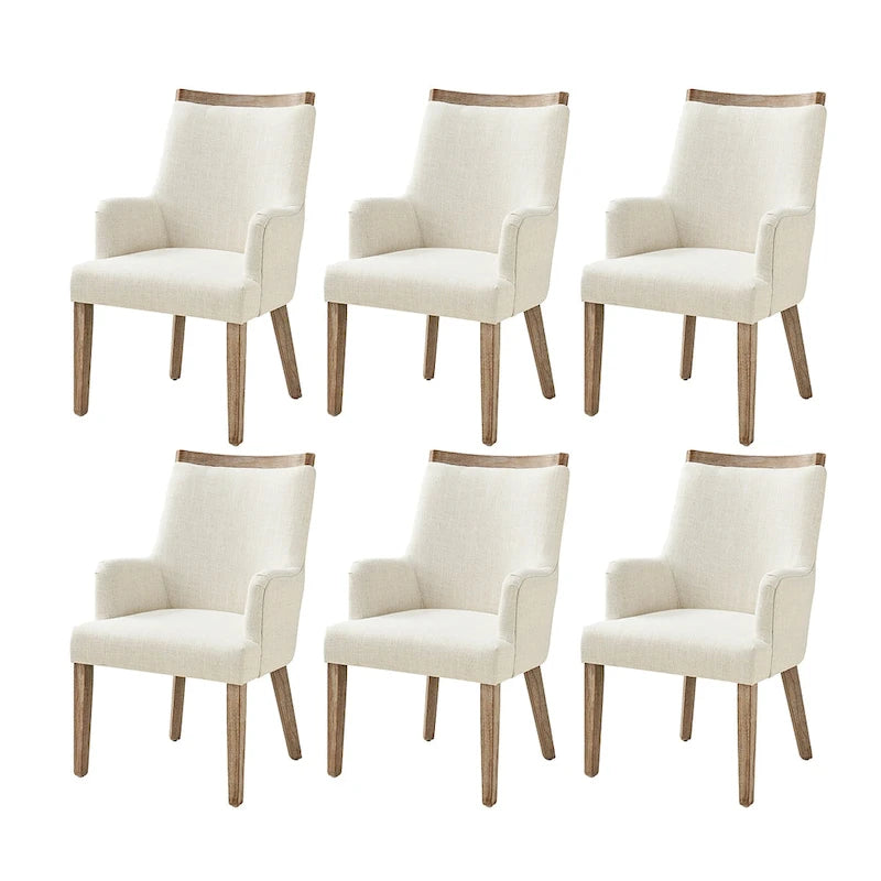 Lot de 6 chaises de salle à manger en bois massif rembourrées de style rustique, assise en tissu de lin