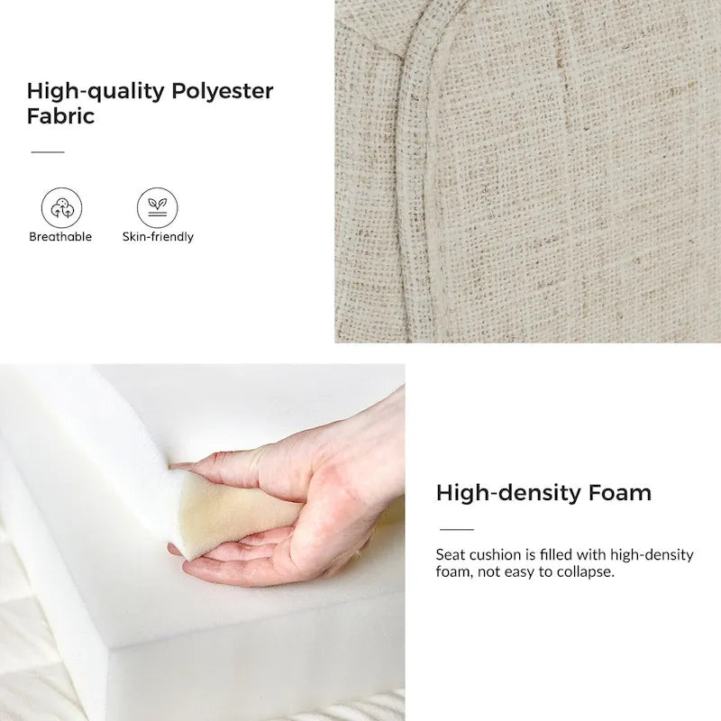 Lot de 6 chaises de salle à manger en bois massif rembourrées de style rustique, assise en tissu de lin