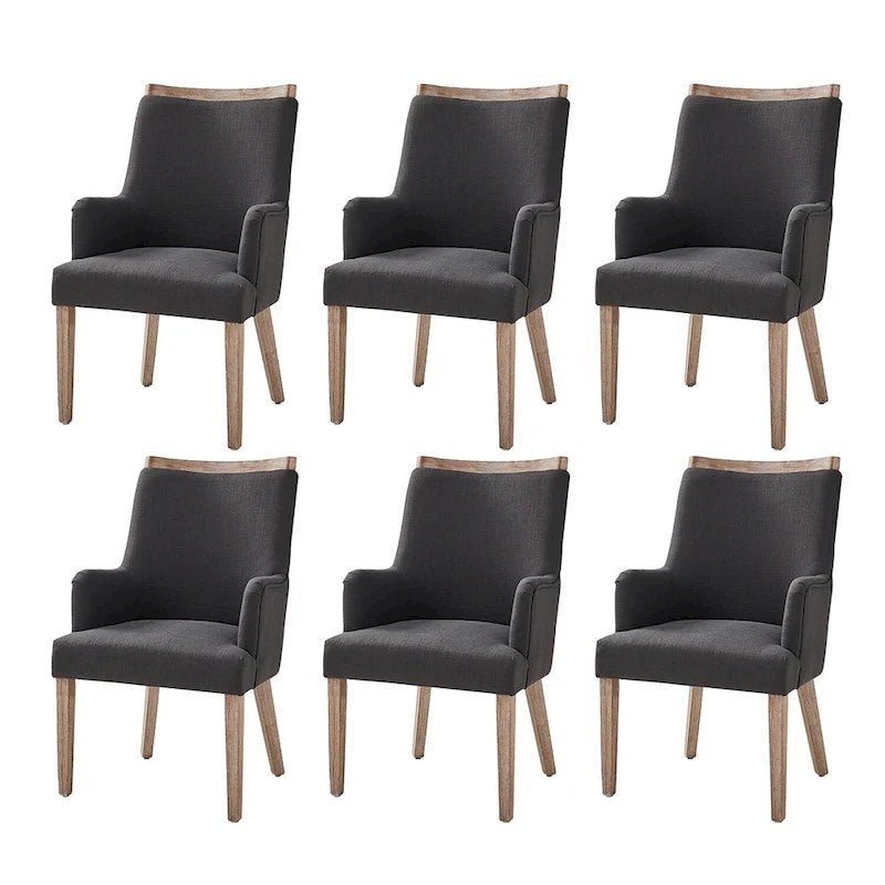 Lot de 6 chaises de salle à manger en bois massif rembourrées de style rustique, assise en tissu de lin