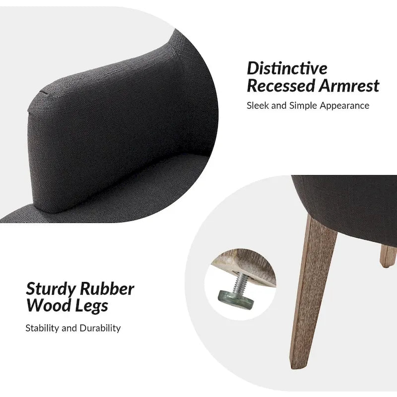 Lot de 6 chaises de salle à manger en bois massif rembourrées de style rustique, assise en tissu de lin