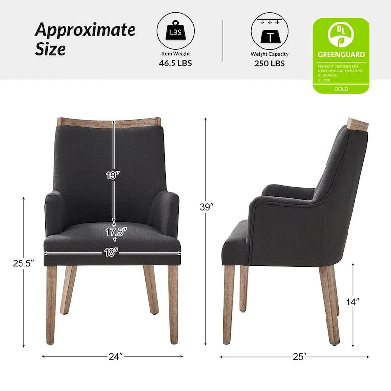 Lot de 6 chaises de salle à manger en bois massif rembourrées de style rustique, assise en tissu de lin
