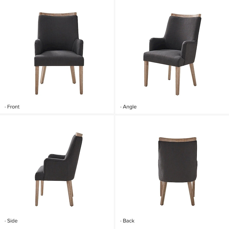 Lot de 6 chaises de salle à manger en bois massif rembourrées de style rustique, assise en tissu de lin