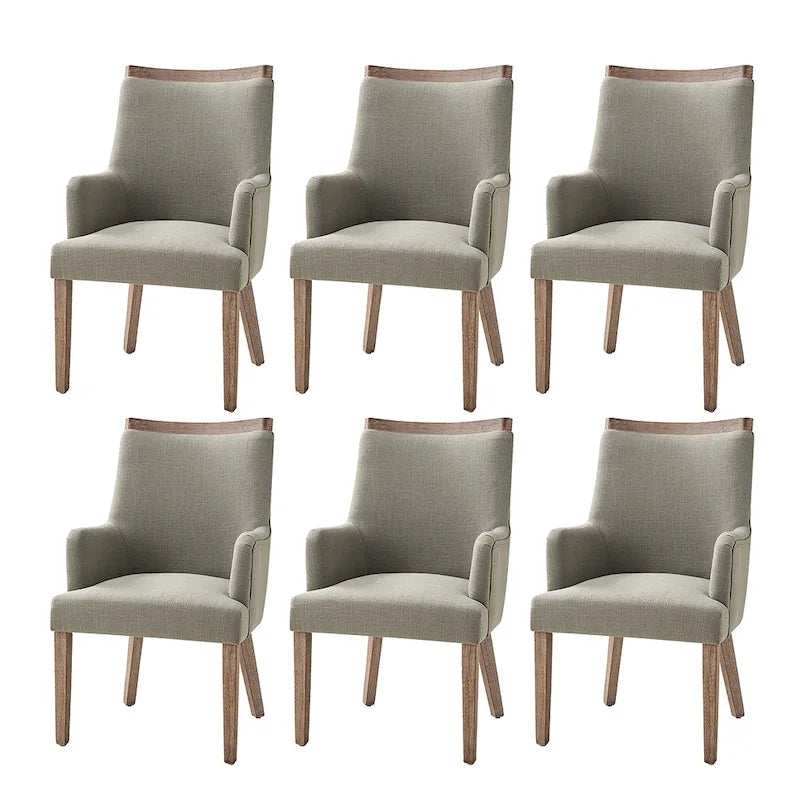 Lot de 6 chaises de salle à manger en bois massif rembourrées de style rustique, assise en tissu de lin