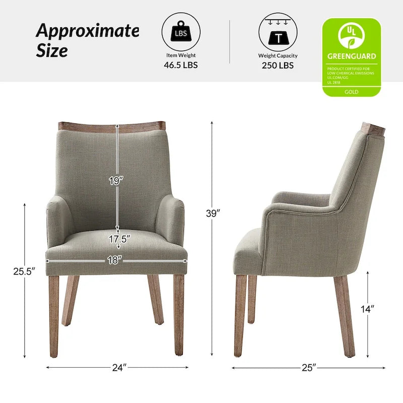 Lot de 6 chaises de salle à manger en bois massif rembourrées de style rustique, assise en tissu de lin