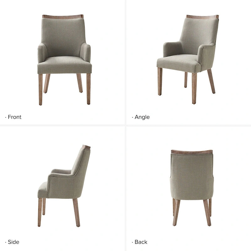 Lot de 6 chaises de salle à manger en bois massif rembourrées de style rustique, assise en tissu de lin