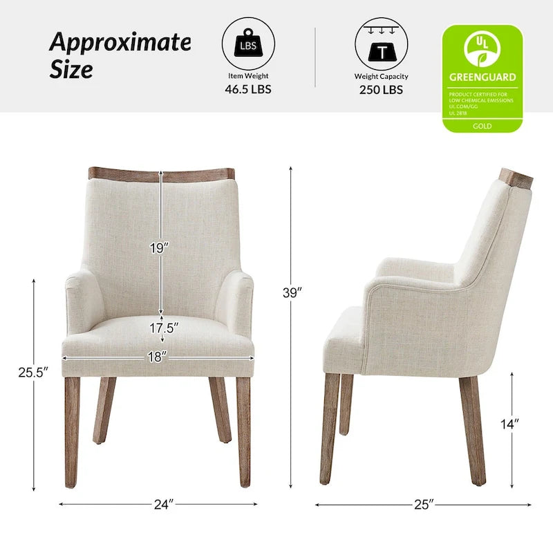 Lot de 6 chaises de salle à manger en bois massif rembourrées de style rustique, assise en tissu de lin