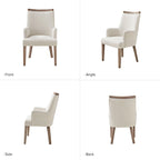 Lot de 6 chaises de salle à manger en bois massif rembourrées de style rustique, assise en tissu de lin
