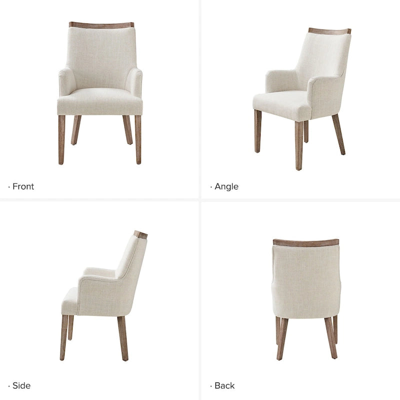 Lot de 6 chaises de salle à manger en bois massif rembourrées de style rustique, assise en tissu de lin