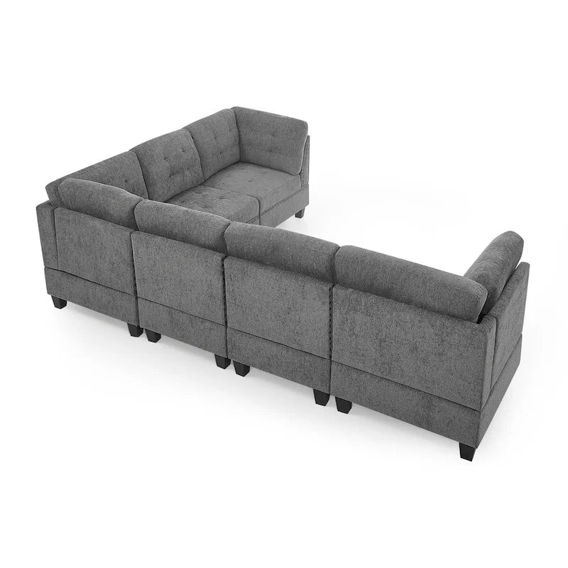 Canapé modulable d'angle 6 places en chenille grise