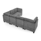 Canapé modulable d'angle 6 places en chenille grise