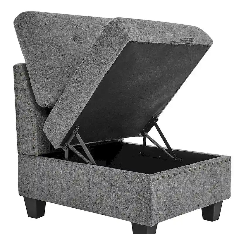 Canapé modulable d'angle 6 places en chenille grise