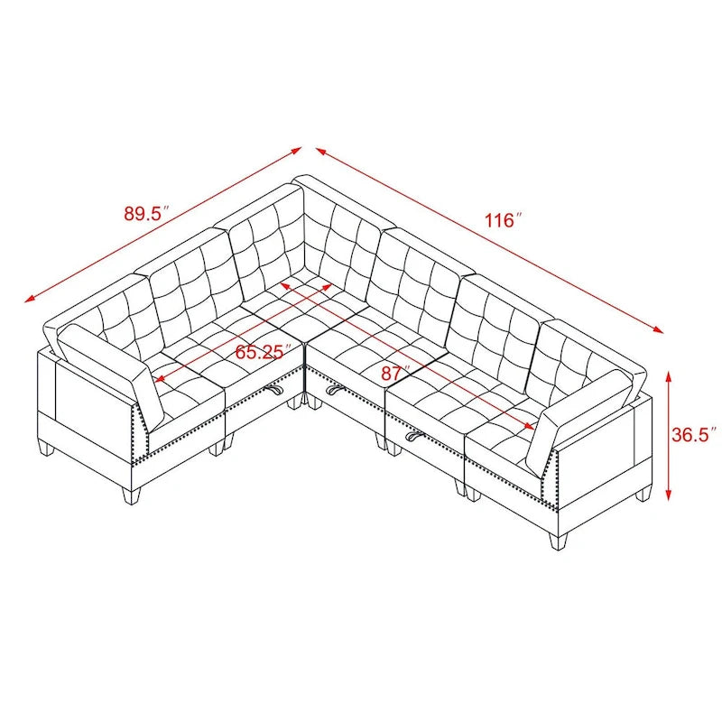 Canapé modulable d'angle 6 places en chenille grise