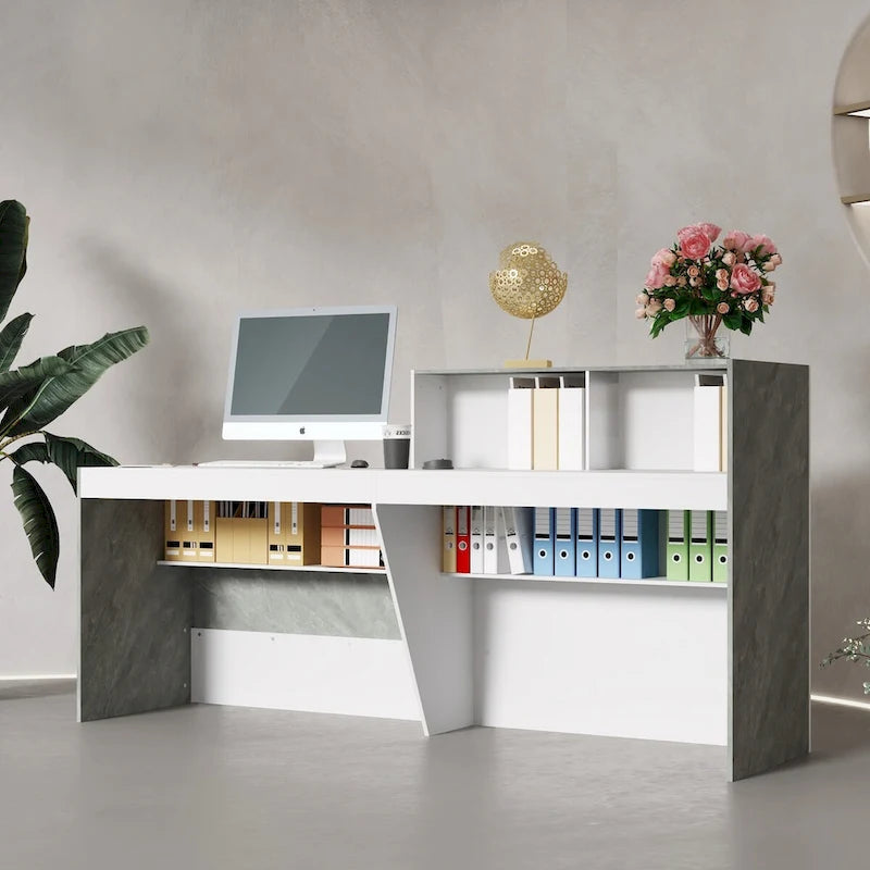 Reception Desk in White with Computer Surface and 4 Shelves