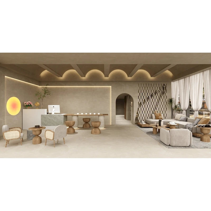 Comptoir de réception blanc avec surface informatique et 4 étagères