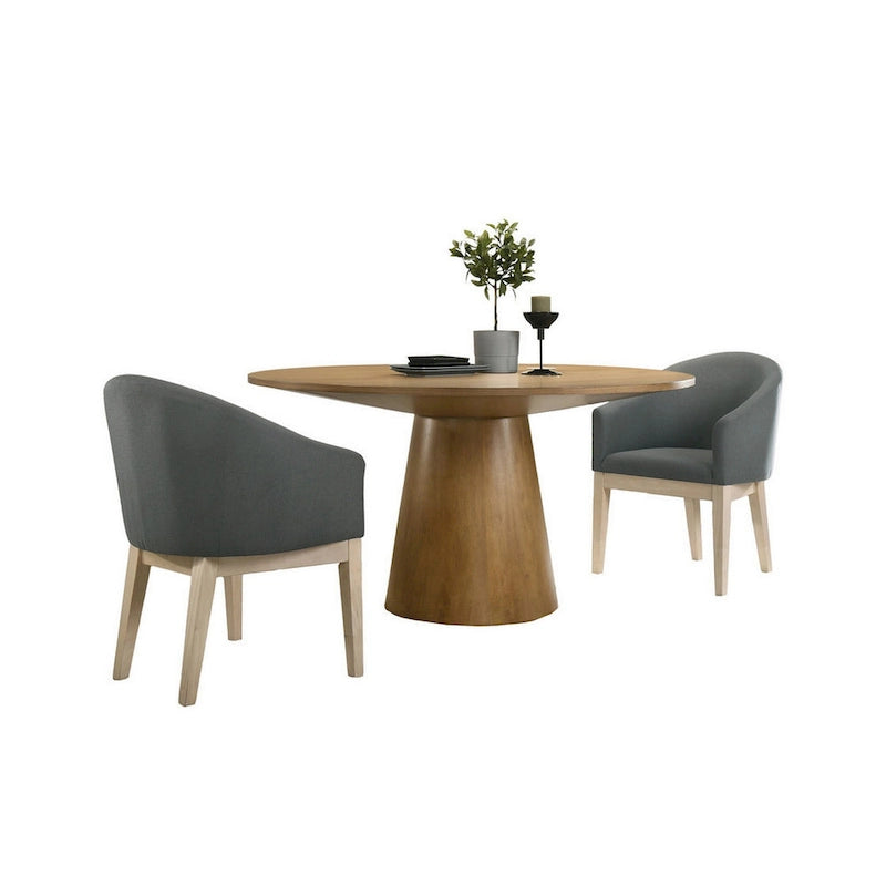 Ensemble table et 2 chaises de salle à manger Yuvi, rond, siège baquet, marron, gris