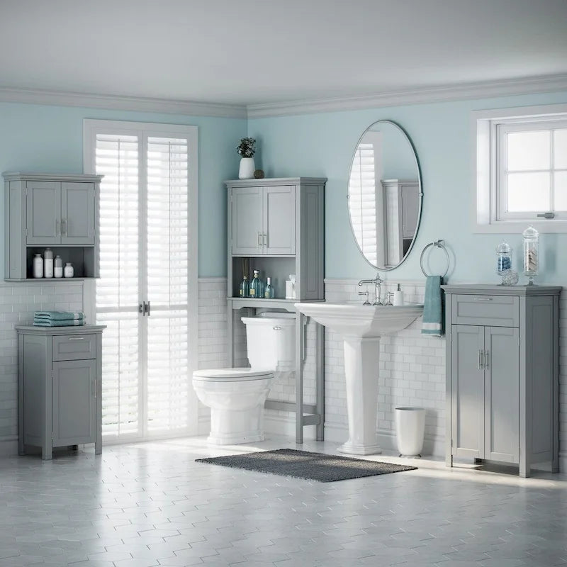 Armoire de rangement à deux portes RiverRidge Somerset avec tiroir et étagère réglable pour salle de bain et buanderie - Gris - N/A