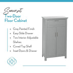 Armoire de rangement à deux portes RiverRidge Somerset avec tiroir et étagère réglable pour salle de bain et buanderie - Gris - N/A