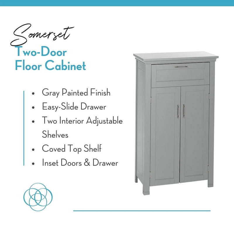 Armoire de rangement à deux portes RiverRidge Somerset avec tiroir et étagère réglable pour salle de bain et buanderie - Gris - N/A