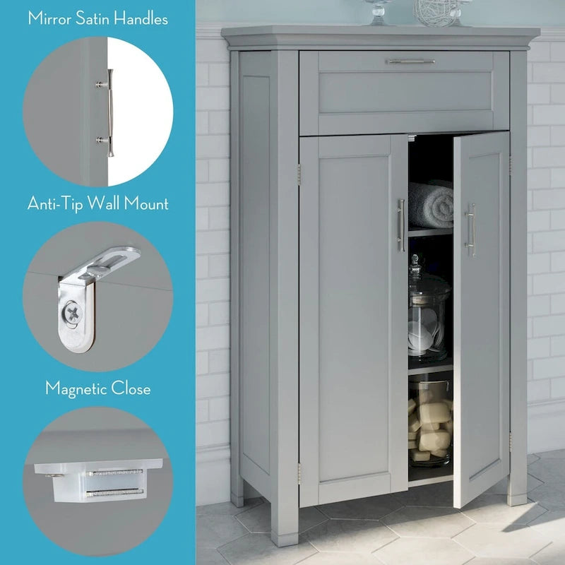 Armoire de rangement à deux portes RiverRidge Somerset avec tiroir et étagère réglable pour salle de bain et buanderie - Gris - N/A