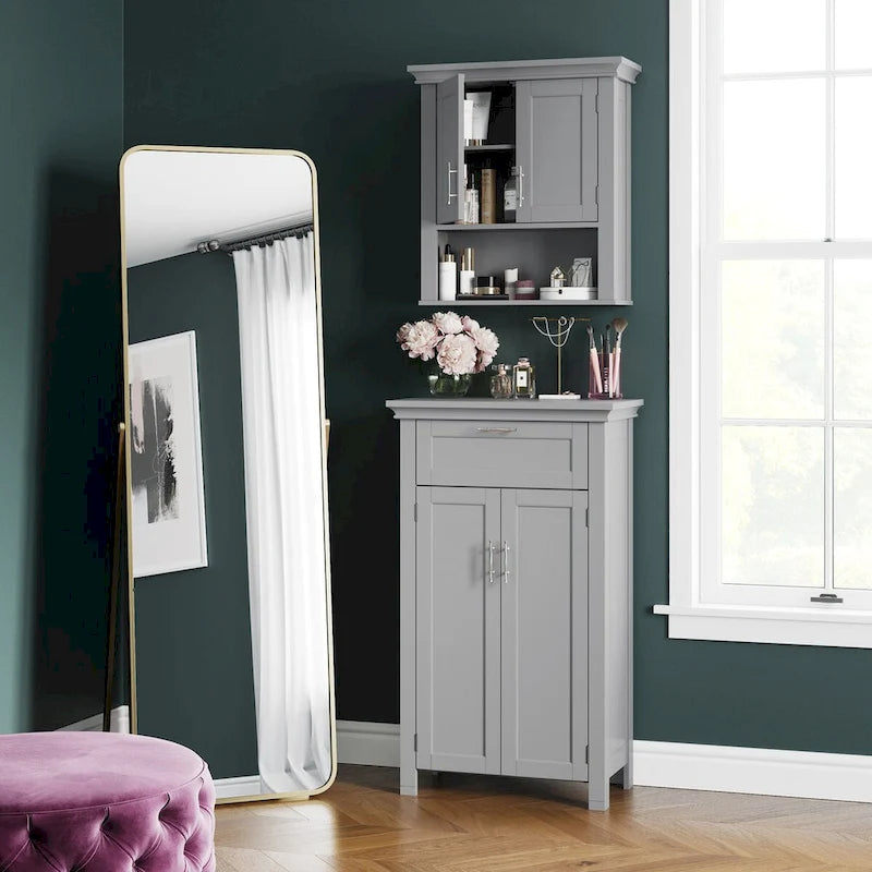 Armoire de rangement à deux portes RiverRidge Somerset avec tiroir et étagère réglable pour salle de bain et buanderie - Gris - N/A