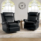 Ensemble de 2 fauteuils inclinables pivotants manuels en cuir véritable traditionnel Viviana par HULALA HOME