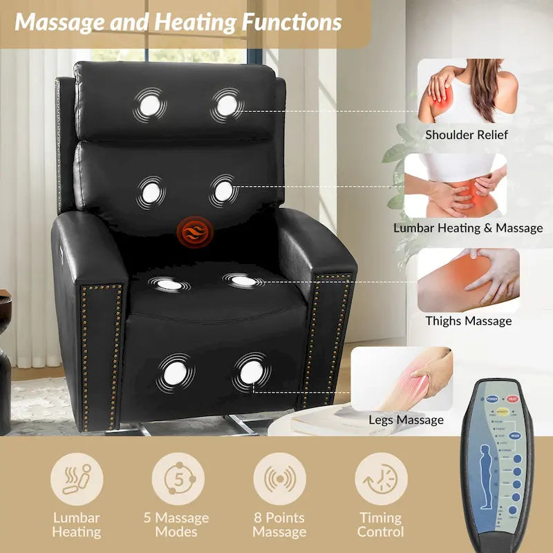Fauteuil inclinable releveur avec massage, chauffage et ports de charge, design moderne