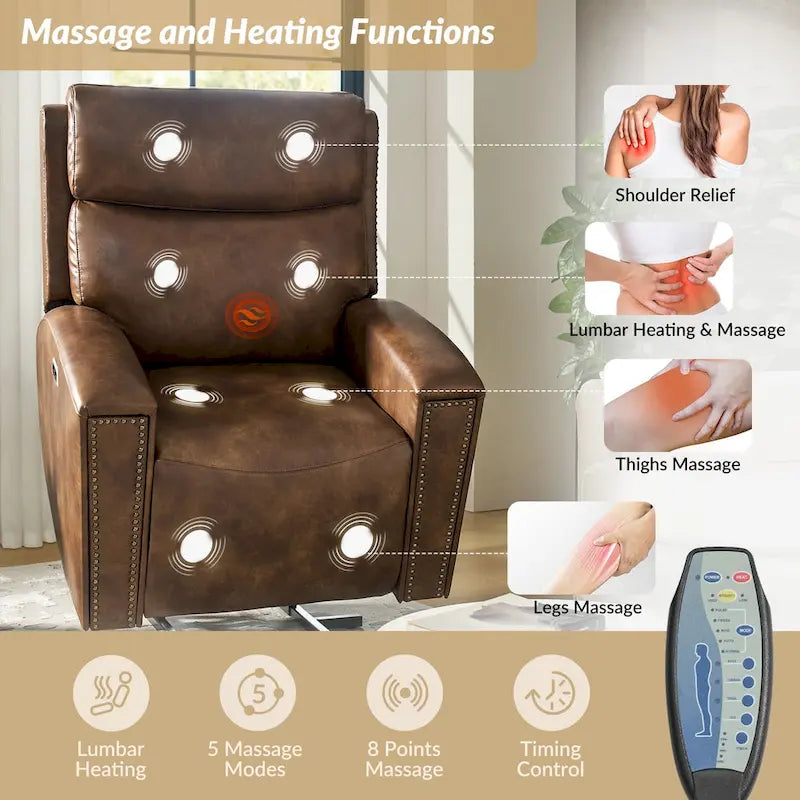 Fauteuil inclinable releveur avec massage, chauffage et ports de charge, design moderne